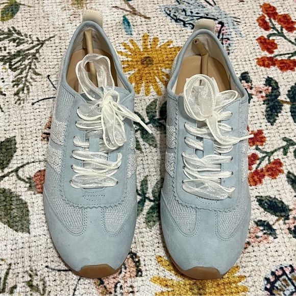 New Anthropologie Dolce Vita Dream Bead Sneakers Blue Multi Burlap - Picture 7 of 16